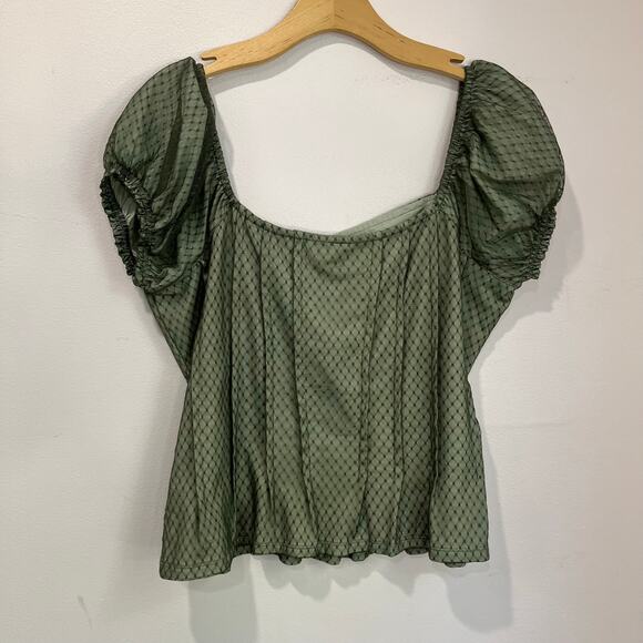 Anthropologie Green Puff Sleeve Corset Peplum Square Neck Top Size XL - Picture 3 of 9
